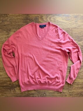 Polo Ralph Lauren Pima Cotton V-Neck Sweater Pink Men XL